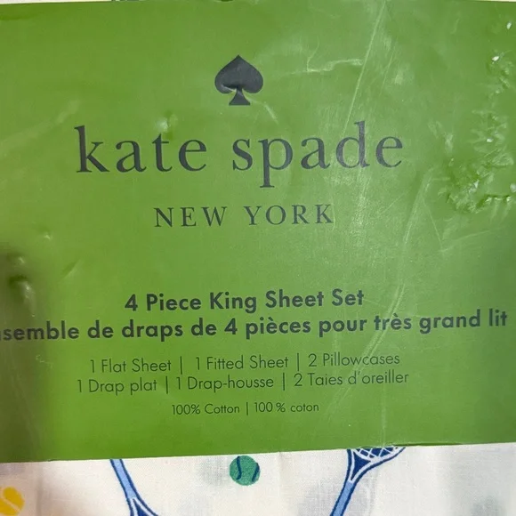 Kate Spade Tennis Print King Sheet Set with Blue and Yellow Accents - Picture 2 of 4